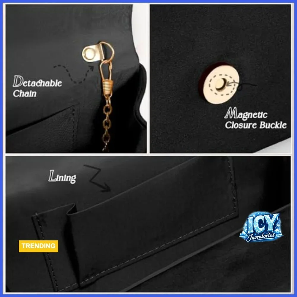 Formal Evening Clutch with Detachable Chain Faux Suede Purse for Wedding Party